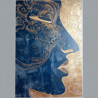 Indigo Arabesque style, Midjourney V7: classical 18th-century oil painting