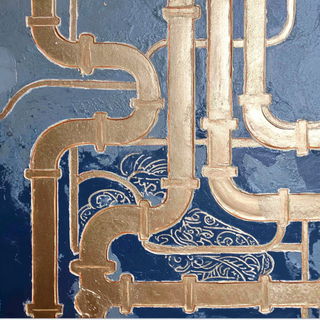 Indigo Arabesque style, Midjourney V7: technical infrastructure blueprint schematics