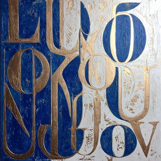 Indigo Arabesque style, Midjourney V7: typographic composition with large letters