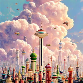 Turquoiseraphic style, Midjourney V7: megacity with futuristic bioarchitecture