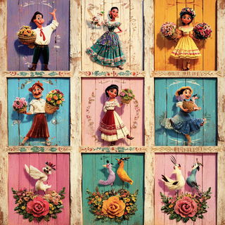 Turquoiseraphic style, Midjourney V7: traditional folk art