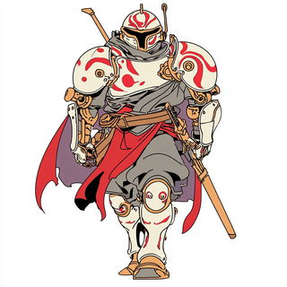 Pagodacel style, Midjourney V7: concept art character design of retropunk steam knight