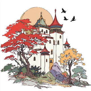 Pagodacel style, Midjourney V7: retro fairy-tale illustration