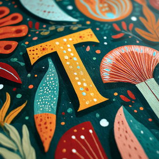 Junglebaroque style, Midjourney V7: typographic composition with large letters