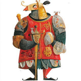 Gamboge Beastscript style, Midjourney V7: concept art character design of retropunk steam knight