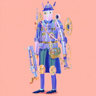 Crayon Cosmogony style, Midjourney V7: concept art character design of retropunk steam knight