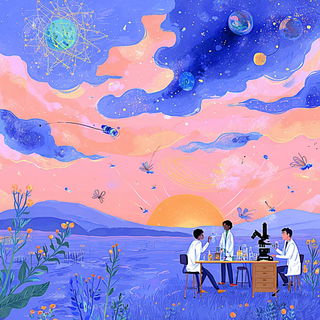 Crayon Cosmogony style, Midjourney V7: editorial illustration for popular scientific magazine cover