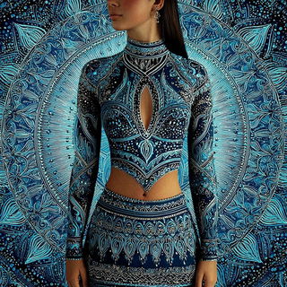 Mandapuppetry style, Midjourney V7: haute-couture fashion outfit