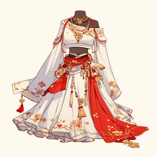 Pagoda Riptide style, Midjourney V7: haute-couture fashion outfit