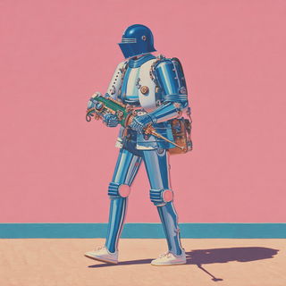Glasshouse Backfigure style, Midjourney V7: concept art character design of retropunk steam knight