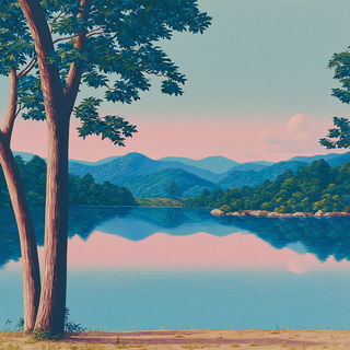 Glasshouse Backfigure style, Midjourney V7: realistic landscape photograph of quiet dawn