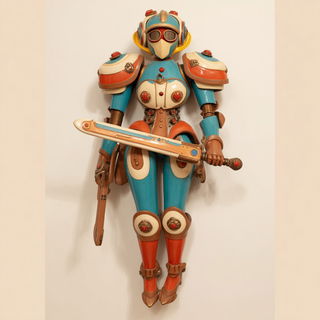 Cracklejoint style, Midjourney V7: concept art character design of retropunk steam knight
