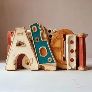 Cracklejoint style, Midjourney V7: typographic composition with large letters