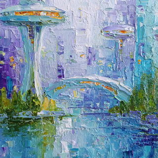 Paintknife Carnival style, Midjourney V7: megacity with futuristic bioarchitecture