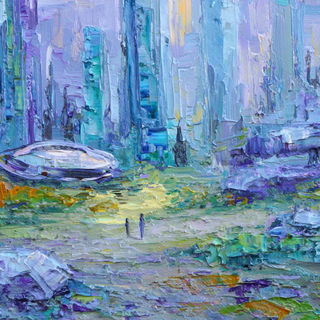 Paintknife Carnival style, Midjourney V7: cinematic shot from sci-fi movie