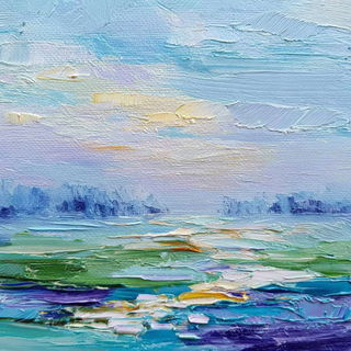 Paintknife Carnival style, Midjourney V7: realistic landscape photograph of quiet dawn