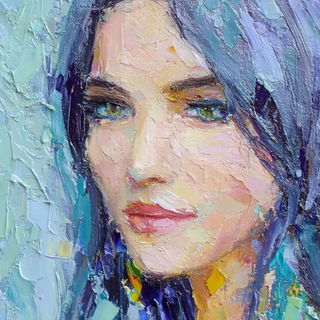Paintknife Carnival style, Midjourney V7: photographic portrait of female protagonist