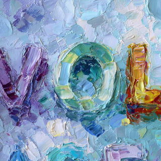 Paintknife Carnival style, Midjourney V7: typographic composition with large letters