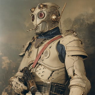 Cairnbaroque style, Midjourney V7: concept art character design of retropunk steam knight
