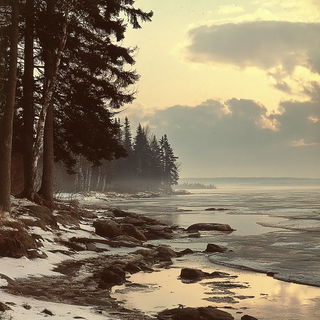 Cairnbaroque style, Midjourney V7: realistic landscape photograph of quiet dawn