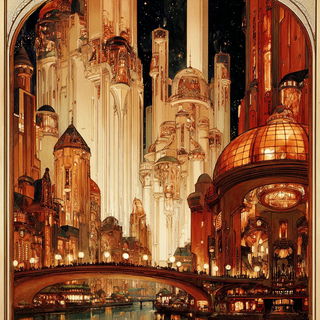 Ornamentromance style, Midjourney V7: megacity with futuristic bioarchitecture