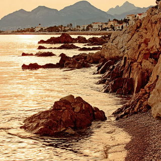 Ornamentromance style, Midjourney V7: realistic landscape photograph of quiet dawn