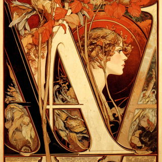 Ornamentromance style, Midjourney V7: typographic composition with large letters