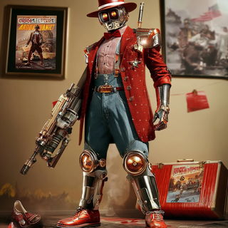 Sunhaul Spectacular style, Midjourney V7: concept art character design of retropunk steam knight
