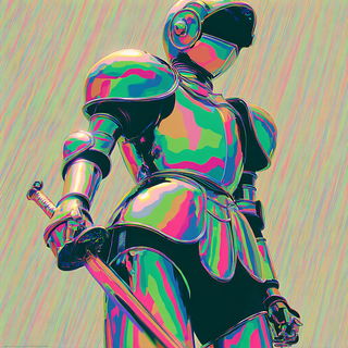 Retinal Arcism style, Midjourney V7: concept art character design of retropunk steam knight
