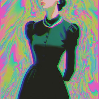 Retinal Arcism style, Midjourney V7: haute-couture fashion outfit