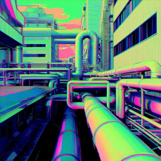 Retinal Arcism style, Midjourney V7: technical infrastructure blueprint schematics