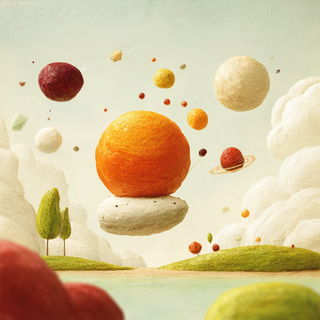 Gouachipelago style, Midjourney V7: abstract 3D render