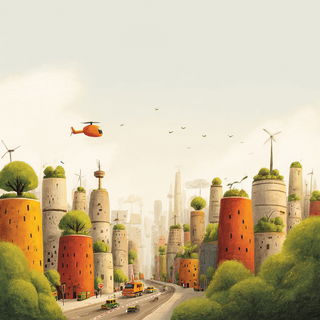 Gouachipelago style, Midjourney V7: megacity with futuristic bioarchitecture