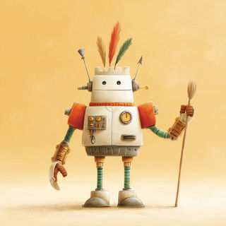 Gouachipelago style, Midjourney V7: concept art character design of retropunk steam knight