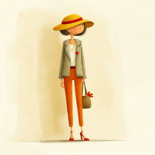 Gouachipelago style, Midjourney V7: haute-couture fashion outfit