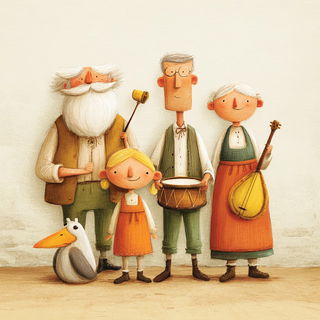Gouachipelago style, Midjourney V7: traditional folk art