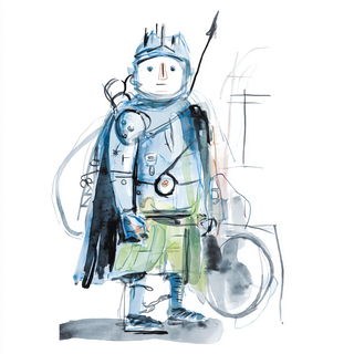 Papercloisonne style, Midjourney V7: concept art character design of retropunk steam knight