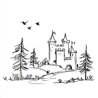 Contournoir style, Midjourney V7: retro fairy-tale illustration
