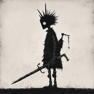 Gloamcant style, Midjourney V7: concept art character design of retropunk steam knight