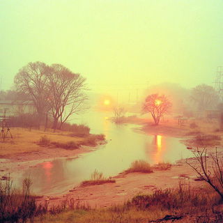Cinemafog style, Midjourney V7: realistic landscape photograph of quiet dawn