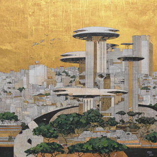 Ocheroscript style, Midjourney V7: megacity with futuristic bioarchitecture