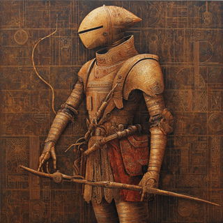 Rimeforge Iconism style, Midjourney V7: concept art character design of retropunk steam knight