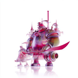 Ribbonstrata style, Midjourney V7: concept art character design of retropunk steam knight