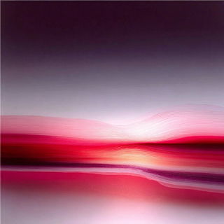 Ribbonstrata style, Midjourney V7: realistic landscape photograph of quiet dawn