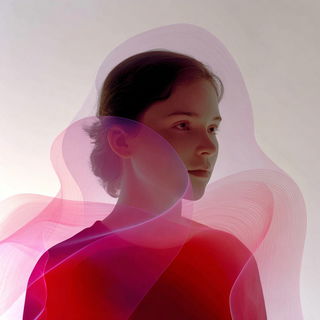 Ribbonstrata style, Midjourney V7: photographic portrait of female protagonist