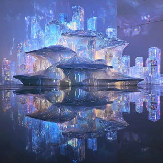Fibrelucent style, Midjourney V7: megacity with futuristic bioarchitecture