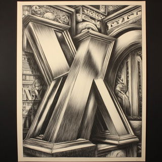 Hatchomancy style, Midjourney V7: typographic composition with large letters