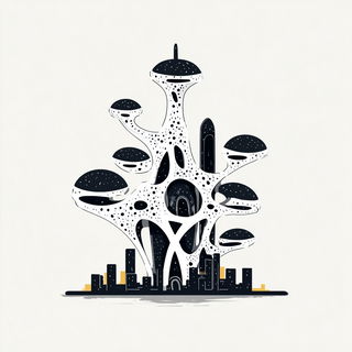 Risoquill style, Midjourney V7: megacity with futuristic bioarchitecture