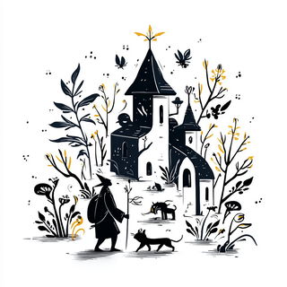 Risoquill style, Midjourney V7: retro fairy-tale illustration