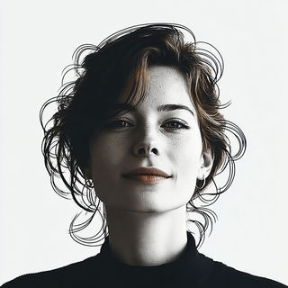 Risoquill style, Midjourney V7: photographic portrait of female protagonist
